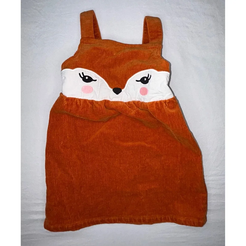 Gymboree Baby Girl‎ Dress Orange Corduroy Fox Applique Sleeveless Jumper